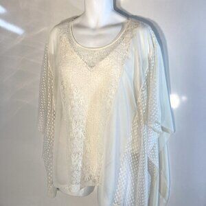 A'reve SZ L Anthropologie Ivory lace poncho style top Sheer Comfy Beach Cover up